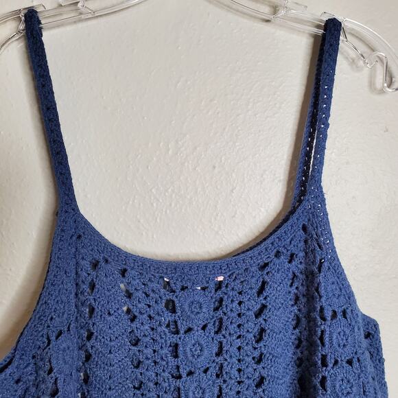 Vintage Victoria's Secret Blue Crochet Tank Size M Y2k Boho Vacation Beachy - Picture 6 of 10
